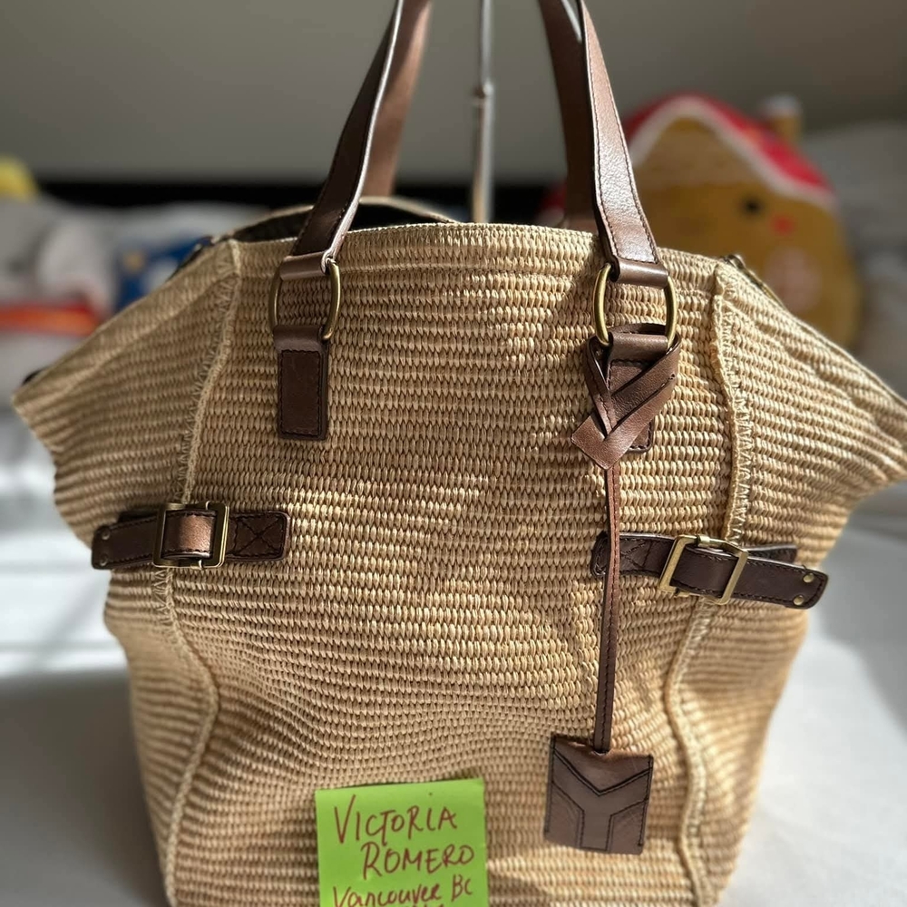 Yves Saint Laurent Beige and Brown Woven Tote